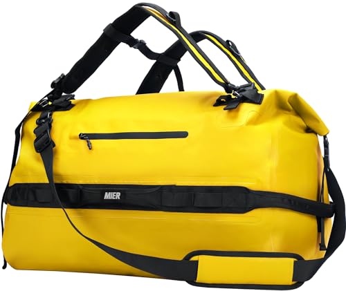 MIER Waterproof Duffel Bag Motorcycle Dry Bag Backpack Large Roll-Top Heavy Duty Dry Duffle Bags for Kayaking Camping Boating Gym Beach Cruise Ship, 60L Yellow