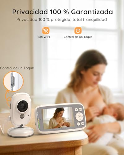 Miniatura 7 de Boifun 4 720p Camara Vigilancia Bebe Vigilabebes Con Camara Sin Wifi, Vision Nocturna Infrarouge Invisible, Detección De Temperatura Y Sonido, Canciones De Cuna, Protección De La Privacidad