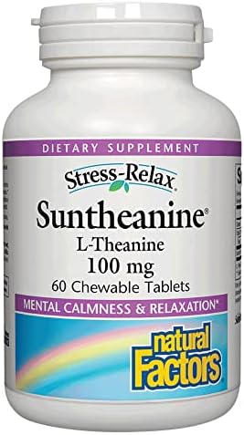 Stress-Relax Chewable Suntheanine L-Theanine 100 mg by Natural Factors, Non-Drowsy Stress Support for Mental Calmness and Relaxation, Tropical Fruit Flavor, 60 Tablets