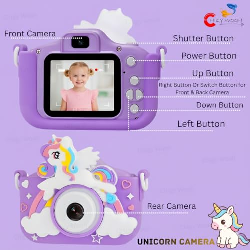 Image of Digital Camera for Kids | Cute Unicorn Design 2-Inch HD Screen with 1080MP Video Recorder, Photo & Selfie Mode | Fun Learning Toy for Boys and Girls, Best Gift for Kids