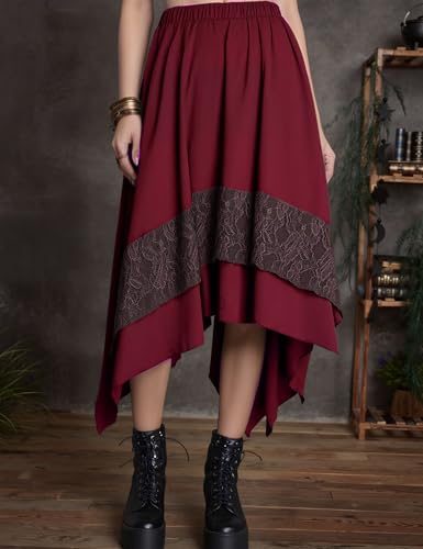 Yimoon Womens Renaissance Skirt Lace Tiered Asymmetrical Flowy Fairy Long Skirt High Waist Gothic Midi Skirts4