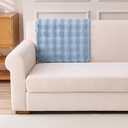 Image of HOKIPO 'FurHug' Premium Faux Rabbit Fur Anti-Slip Sofa Backrest Covers Mat | Charm Blue (AR-6289-BL)