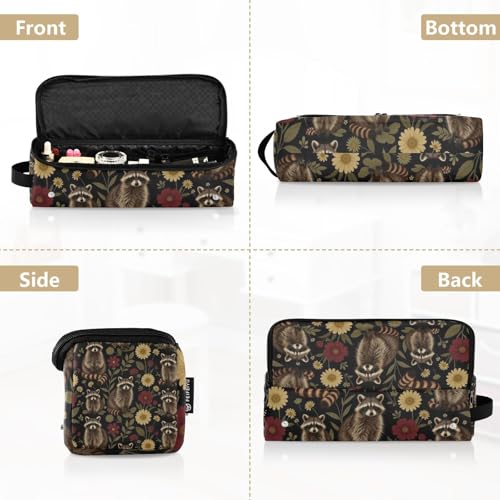 Bolsa de viaje para herramientas de cabello y tapete resistente al calor con cierre para plancha y rizador, con diseño floral de mapaches y flores miniatura 5