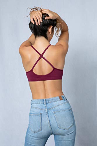 Image of Blue 55 Women's Bralette Wireless Padded Bra Top Sexy Everyday Basic Deep V-Neck