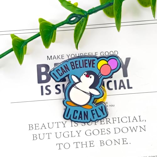 Image of Cute Penguin Soaring with Balloons Pin - Animal World Series | Premium Enamel Pin - Statement Lapel Pin - Plated Badge for Clothing, Bags, Hats, Jackets, and Lanyards