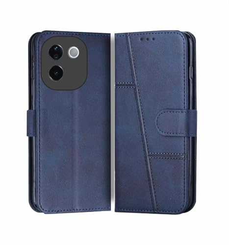 Image of for Vivo T3 Pro 5G / iQOO Z9s Pro 5G Flip Cover Leather Finish | Inside TPU with Card Pockets | Wallet Stand | Complete Protection Flip Case Blue