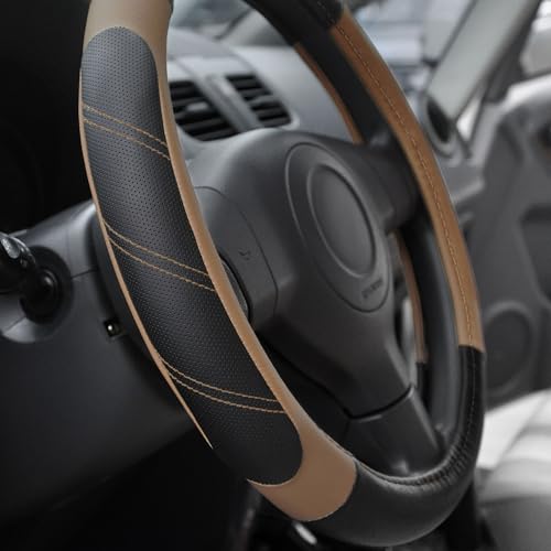 Image of Elantrip Leather Steering Wheel Cover 15 1 /2-16 inch Universal Padded Soft Grip Breathable for Car Truck SUV Jeep Anti Slip Brown