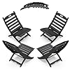 IVYLANE Portable Xavier Chairs Set of 4 Folding Adirondack Chair Wave HDPE Plastic Black All Weather Resistant for Outdoor Fire Pit Patio Lawn Beach Poolside
