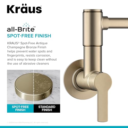 Image of KRAUS Oletto Pot Filler Faucet with Retractable Arm, Wall Mount Kitchen Faucet, Pot Filler for Stove in Spot-Free Brushed Brass, KPF-5001SFACB