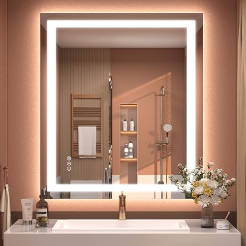 Image of 28x32 LED Mirror for Bathroom Wall, Backlit and Front Lighted