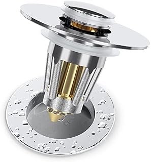 JIRVY Universal Bathroom Sink Plug Pop Up Sink Strainer Stopper for 28-38mm Drain Holes, Stainless Steel No Overflow Filter with Hair Catcher Bounce Core Push Type, for Kitchen and Bathroom (1 Pack)