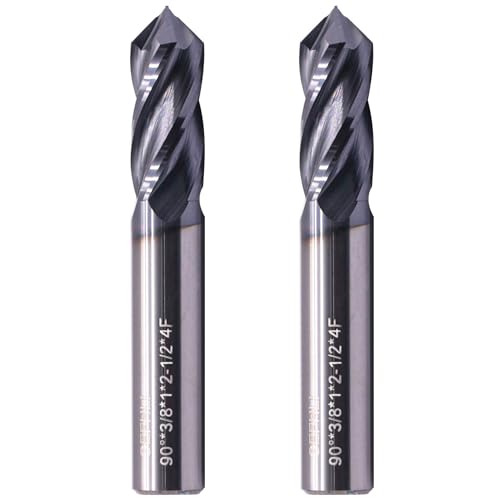 Image of 4 Flute 90 Solid Carbide Drill Mill Set(2Pcs, 3 /8 inch), AlTiN Coated | 90 Included Angle, 3 /8 inch Cutting Dia, 3 /8 inch Shank, 1 inch LOC, 2-1 /2 inch OAL For Milling Alloy Steel, Carbon Steel, Iron, Copper