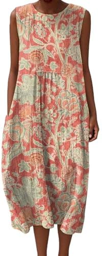 Womens Vintage Floral Print Casual Dress 2025 New Sleeveless Floral Flowy Long Dresses Summer Outfits
