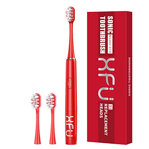 Image of Seago Sonic Electric Battery Toothbrush for Adults and Kids, 3 Brush Heads, with 2 Modes and Waterproof IPX7, Bulid in 2 Mins Timer 24,000 VPM (Red)
