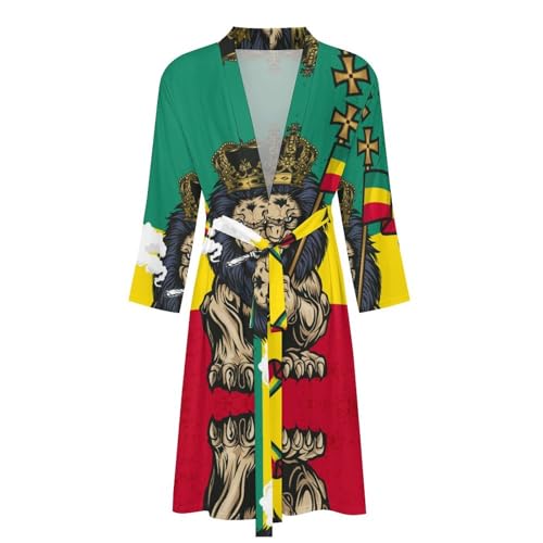 Lion Judah Smoke Mens Robe Soft Lightweight Knee Length Loungewear Spa Bathrobe Long Sleeved Nightgown4