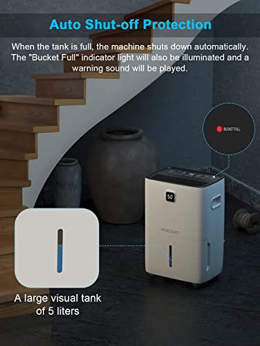 Energy Star 70 Pints Dehumidifiers For Home, Veagaso 5,000 Sq.ft Dehumidifier For Basement With Drain Hose, Large Room, Bathroom, Closet, Intelligent Humidity Control, Cloth Cover For Storage, White #TOP5