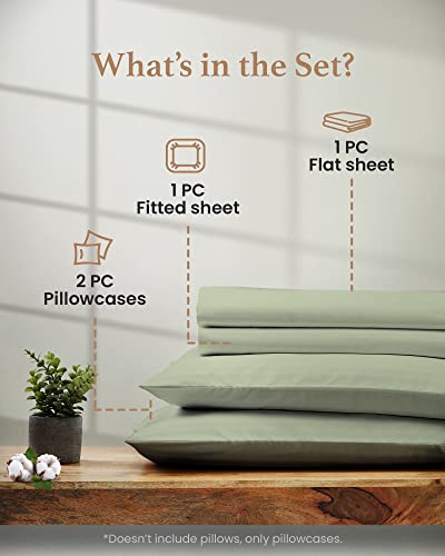 Image of Good Sleep Bedding Bed Sheets Full Size, 4 Piece, 100% Egyptian Cotton Full Sheet Set, Silky Sateen Weave, Ultra-Soft & Durable Hotel Sheets, 16 inch Deep Pocket Full Bed Sheets - Sage