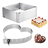KEORHEZ Anello per torta regolabile, 2 pezzi, rettangolare, regolabile, in acciaio inox, misura regolabile, resistente al calore e al freddo, facile da usare (a forma di cuore + forma quadrata)
