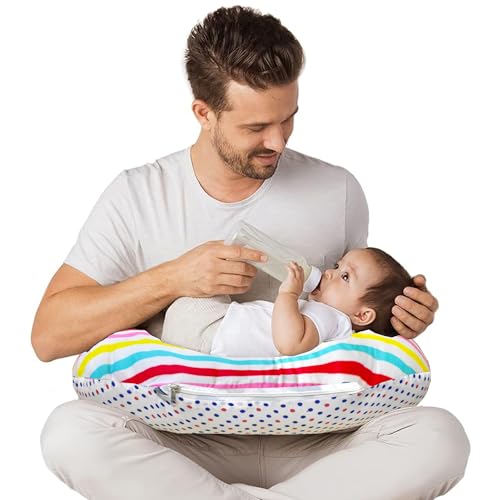 VParents Multipurpose Baby Feeding Nursing Cum Maternity Pillow for New Born Cotton, Recommended for Maternity, Nursing, Medical Mite (Stripes) 110494