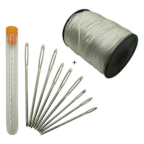 9 Pieces Large-Eye Blunt Needles + 1 X Roll of 150 Yards 1.0 Lift Shade Cord - 3 Different Sizes Steel Yarn Knitting Sewing Needles with White Shade Blinds Pull String Rope Cover