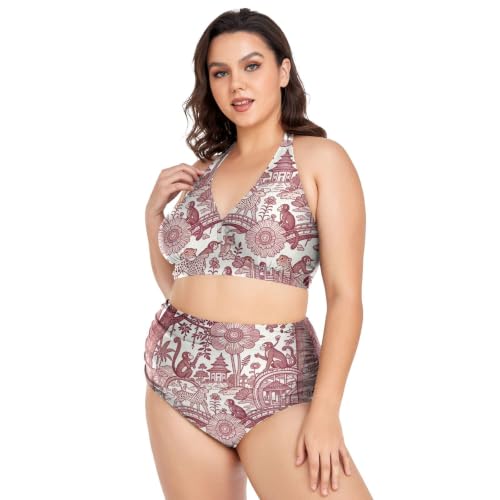 Traje de baño de cintura alta y bikini triangular de talla grande ajustable rosa 5