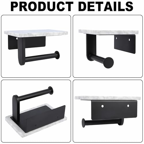 Toilet Paper Holder with Natural Marble Shelf for Bathroom Washroom,Wall Mounted Tissue Holder Suitable for Mega Roll (Small 6.7 * 4.3 in Matte Black) by Nodafuer - Image 6