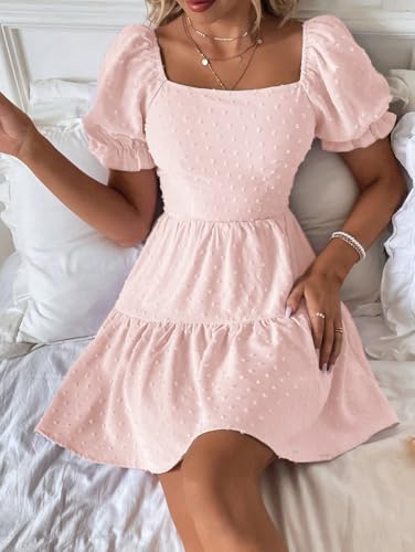 Image of Narecte Summer Dresses for Women 2026,Tie Backless Swiss Dot Mini Dress,Ruffle Hem Flowy Casual Dresses