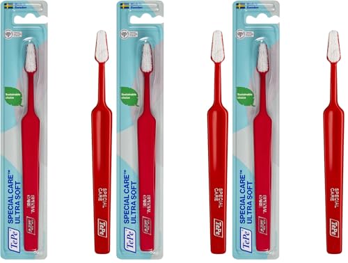 TEPE Special Care - Spazzolino da denti speciale ultra morbido, per un'igiene orale molto delicata, ideale per uso post-operatorio, misura regolare, colore rosso, 1 pz x confezione (Confezione da 3)