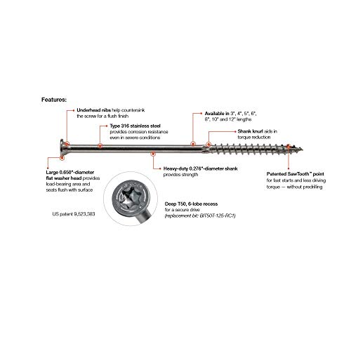 Simpson Strong-Tie SDWS27800SS-RP1 Tornillo Strong-Drive SDWS para Madera — 0.65 in x 8 in, Torx T50, Acero inoxidable miniatura 3