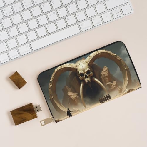 Wallet Women - Gothic Beige Skull Cave Print Leather Wallet for Women with Zipper, Cute Bifold Long Ladies Wallets4