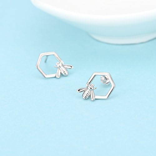 Bee Stud Earrings Sterling Silver Honey Bumble Bee Comb Studs Christmas Gifts for Women Girls