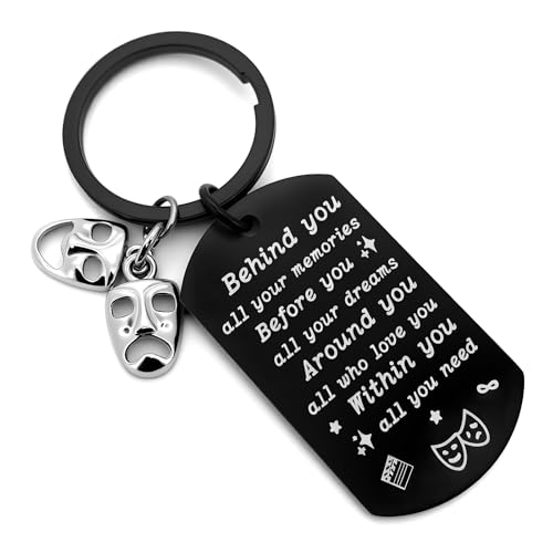 OFlyDesigns Musical Theater Gifts for Teen Girls Boys, Theatre Keychain for Actors, Performers, Directors, Teachers, Tragedy Drama Mask Keyring for Theatre Lovers, Graduation & Birthday Gift