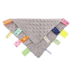CONGARTENO Graues Baby Kuscheltuch mit bunten Etiketten