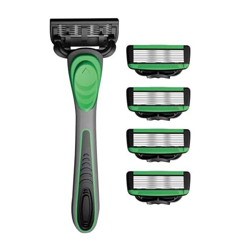 Afeitadora manual para hombre con mango de goma de 7 capas que incluye 5 cabezales de repuesto para un afeitado suave