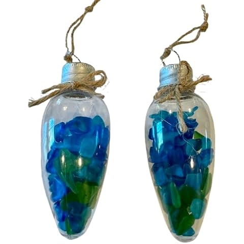Set of 4 Light Bulb Christmas Ornaments in Beach Theme Handmade by Chalkallaboutit (Glitter Blue) Cover