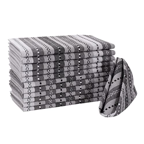 12-Pack Salsa Striped 100% Cotton Dinner Napkin Oversized 18X18 With Mitered Corners & Generous Hem - Grey Multi #TOP4