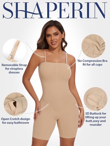 SHAPERIN Strapless Shapewear Bodysuit for Women Tummy Control Full Body Shaper with Removable Straps2