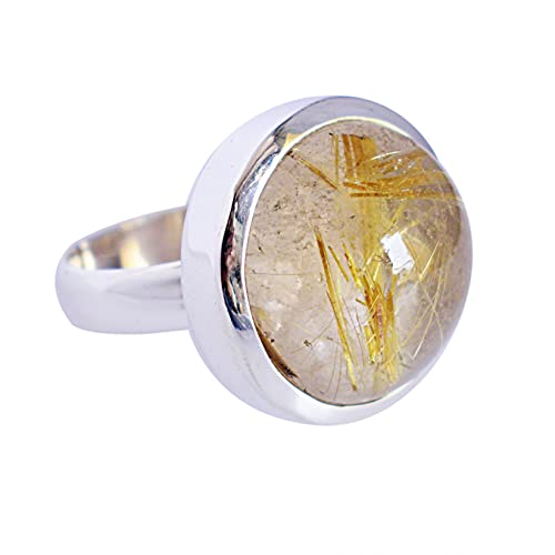 Bague fille argent sterling 925 sertie de quartz rutile doré exclusif