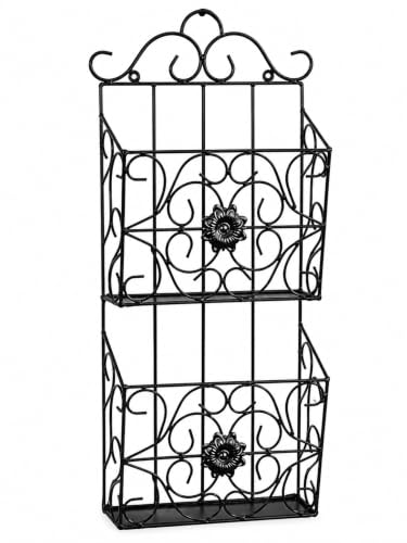Image of Wall Mounted Hanging File & Magazine Holder - Metal Organizer for Newspapers, Documents & Office Storage | Decorative Rack for Home & Workspace 67x26x10 cm. (Double Magazine Rack Black)