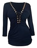 eVogues Plus Size V-Neck Lace Up Top