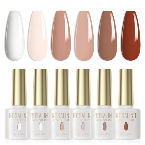 ROSALIND Esmaltes Semipermanentes Blanco Nude Marrón Rojo Oscuro 6 Colores