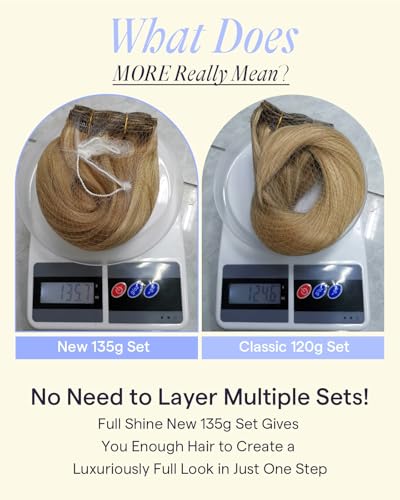 Image of Full Shine Clip in Hair Extensions Real Human Hair, 16 Inch 135g 7Pcs | Golden Blonde Highlight Dirty Blonde Thick Hair Extensions, Real Human Hair for Natural Blend, Medium Hair