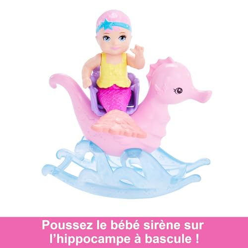 Barbie Coffret Dreamtopia Babysitting au Fond de l’Océan, avec poupée sirène Cheveux Violets, Queue Rose et Violette et Accessoires, Jouet Enfant, Dès 3 Ans, HLC30