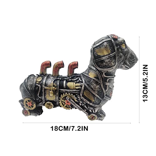 Mozhixue Mechanical Punk Animals Statue - Industrial Design Steampunk Dachshund/Elephant/Snail/Wolf/Rhino Resin Crafts Creative Ornaments,Sculpture For Office Bookshelf Desktop Decorations,Dachshund #TOP6