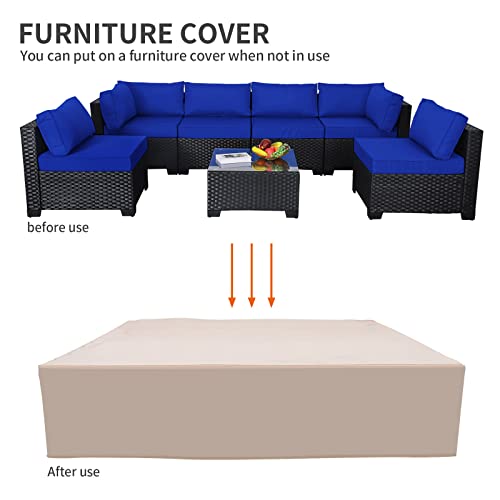 Outdoor Replacement Cushion Cover Set For 6 Seat Patio Rattan Wicker Sectional Chair Sofa Furniture With Water Repellent Fabric Cover Only, Royal Blue #TOP4