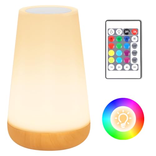 Adiwo Lampe de Chevet Tactile LED, 4 Modes & 13 Couleurs RVB, Veilleuse Enfants avec Télécommande et Minuteur, Lampe de Table LED sans Fil, Veilleuse...