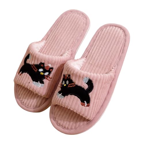 Zapatillas de estar por casa de pana para el hogar, dormitorio, pana, gatos, cálidas, de felpa, con forro, cómodas, antideslizantes, para el hogar, Rosa., 36 EU