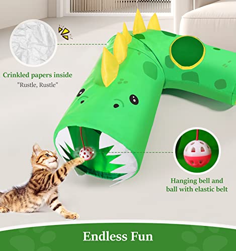Pawaboo Cat Tunnels For Indoor Cats, Collapsible Dinosaur Cat Tunnel Bed With Bell Ball Crinkle Paper Peek Hole,Cat Tube Play Tunnels Interactive Pet Tunnel Cat Toy For Guinea Pig Rabbit Ferret Tunnes #TOP2