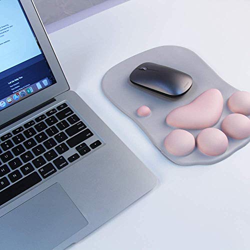 Cute 3D Cat Paw Mouse Pad With Soft Silicone Wrist Rest Support Cushion- Nonslip Premium Ergonomic Comfort Mouse Mat - Office & Home Computer & Mac Laptop Gaming Desk Decor Mousepad - Gray(10.7×8.0) #TOP4