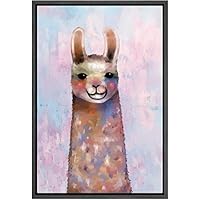 SIGNWIN Framed Canvas Wall Art Cute Nursery Baby Llama in Pink and Blue Animals Wildlife Oil Painting Modern Art Contemporary Portrait Fun Pastel for Living Room, Bedroom, Office - 16